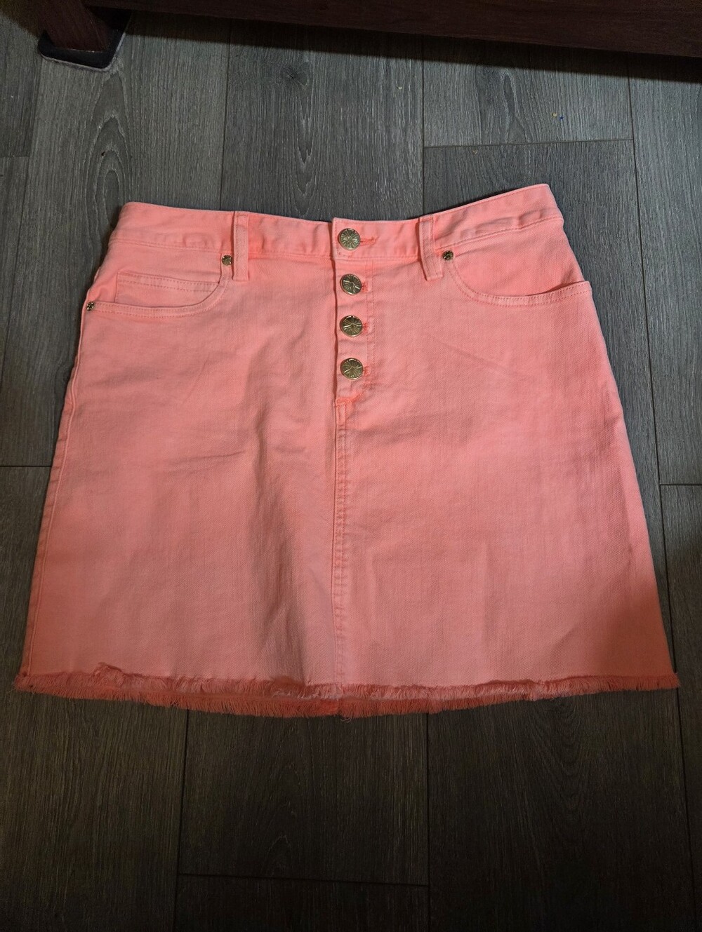 Lilly Pulitzer Coral Pink Button-Front Denim Skirt